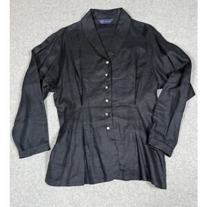 Kenneth Gordon Womens Size 8 Irish Linen Black Button Up